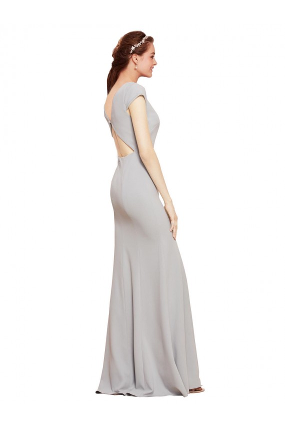 Wholesale Open Back Dark Navy A-Line Boat Neck Long Prom Dress Canada