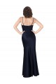 Wholesale Dark Navy A-Line Cowl Neck Long Black Tie Prom Dress Canada