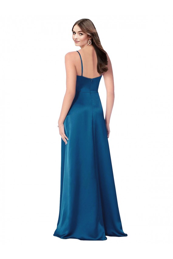 Wholesale Low Back Peacock Blue A-Line Cowl Neck Long Prom Dress Canada