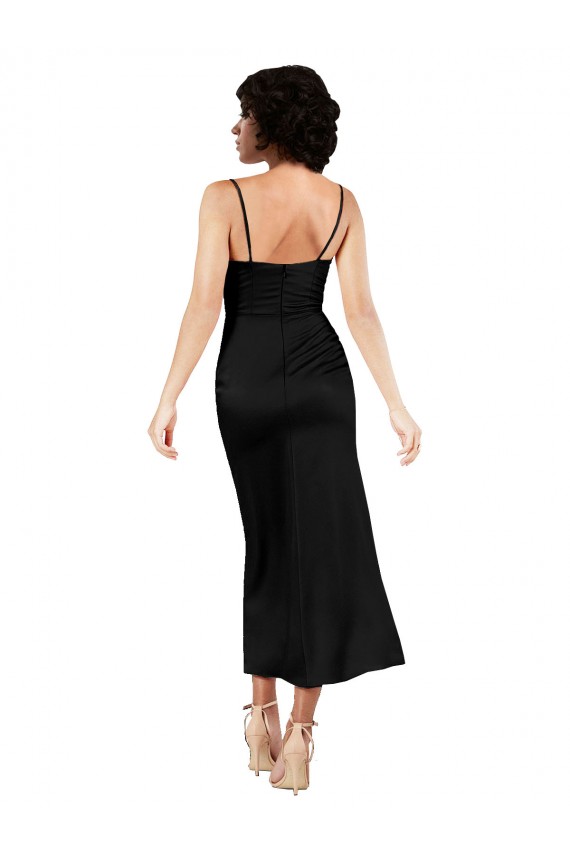 Wholesale Black A-Line Cowl Neck Tea Length Prom Dress Canada