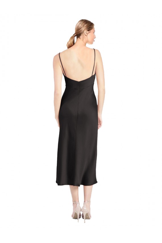 Wholesale Low Back Black A-Line Cowl Neck Midi Length Prom Dress Canada