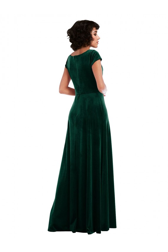 Wholesale Dark Green A-Line Cowl Neck Long Black Tie Prom Dress Canada