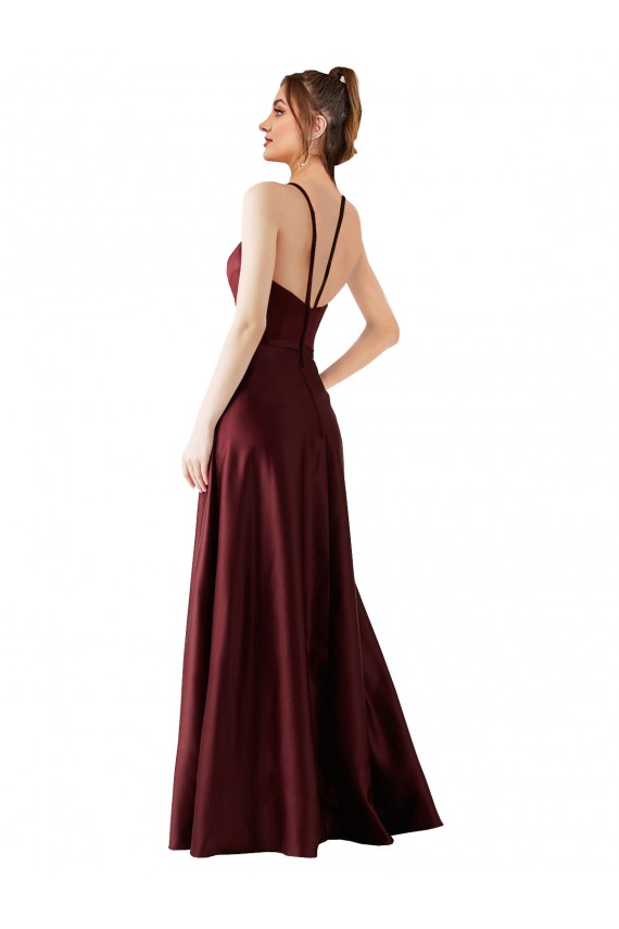 Wholesale Burgundy Gold A-Line Halter Neck Long Prom Dress Canada