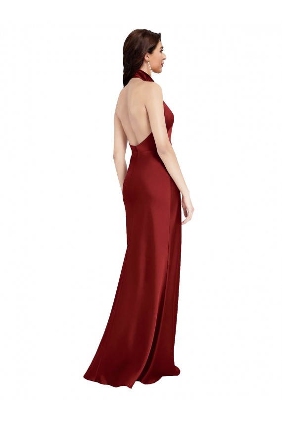 Wholesale Open Back Burgundy A-Line Halter Neck Long Black Tie Prom Dress Canada