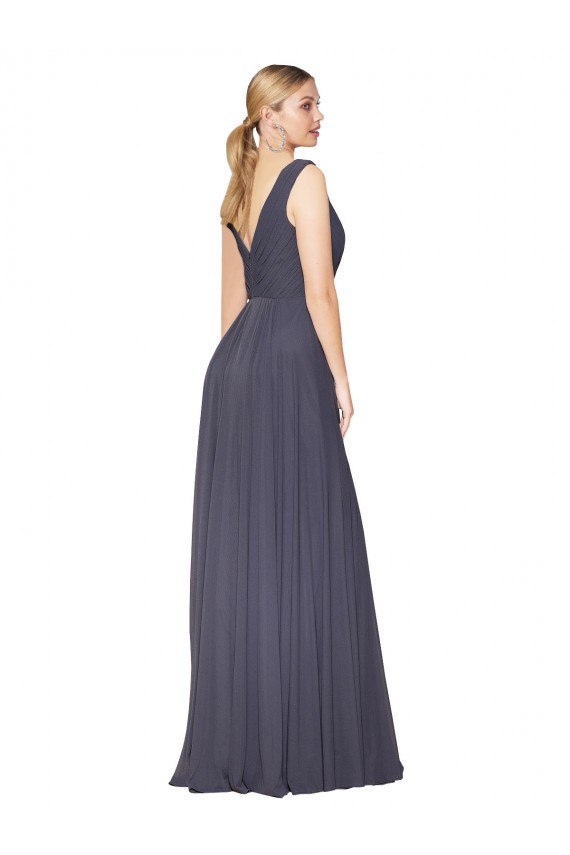 Wholesale V-Back Dusty Blue A-Line High Neck Long Prom Dress Canada