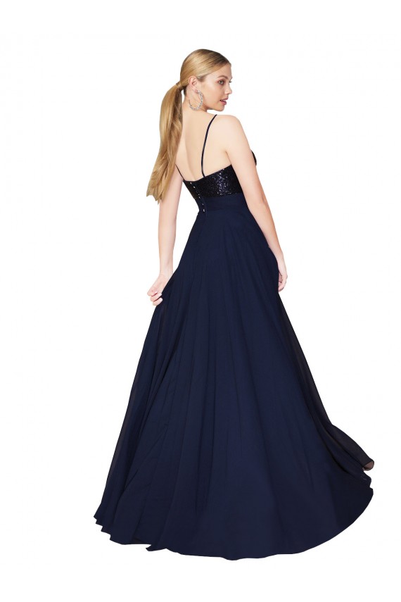 Wholesale Dark Navy A-Line High Neck Long Prom Dress Canada