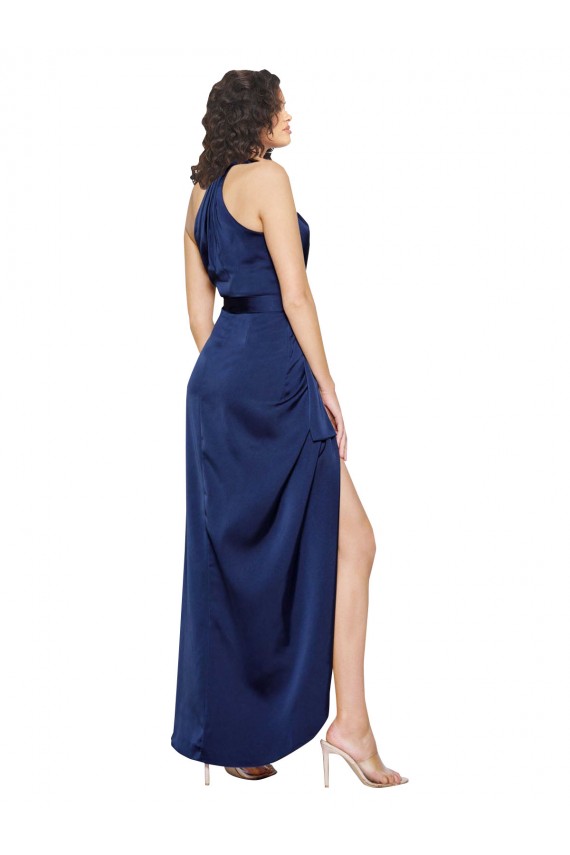 Wholesale Sapphire A-Line High Neck Long High Low Prom Dress Canada