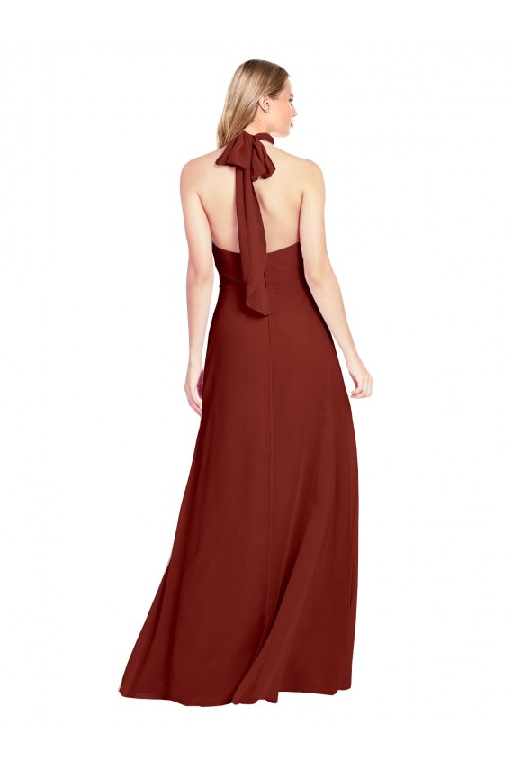 Wholesale Open Back Burgundy A-Line High Neck Long Prom Dress Canada
