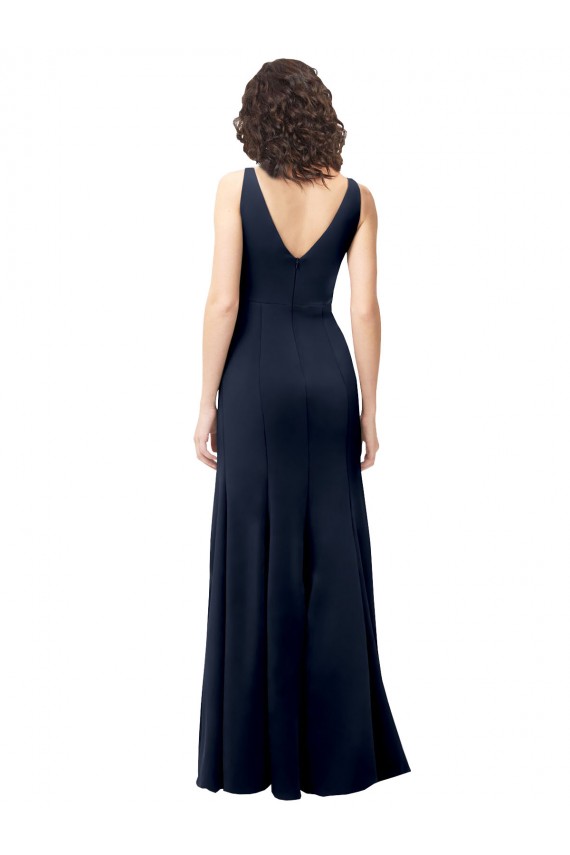 Wholesale V-Back Dark Navy A-Line High Neck Long Prom Dress Canada