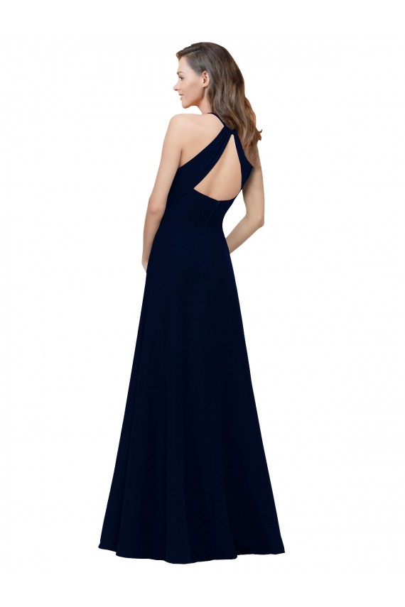 Wholesale Keyhole Back Dusty Pink A-Line High Neck Long Prom Dress Canada