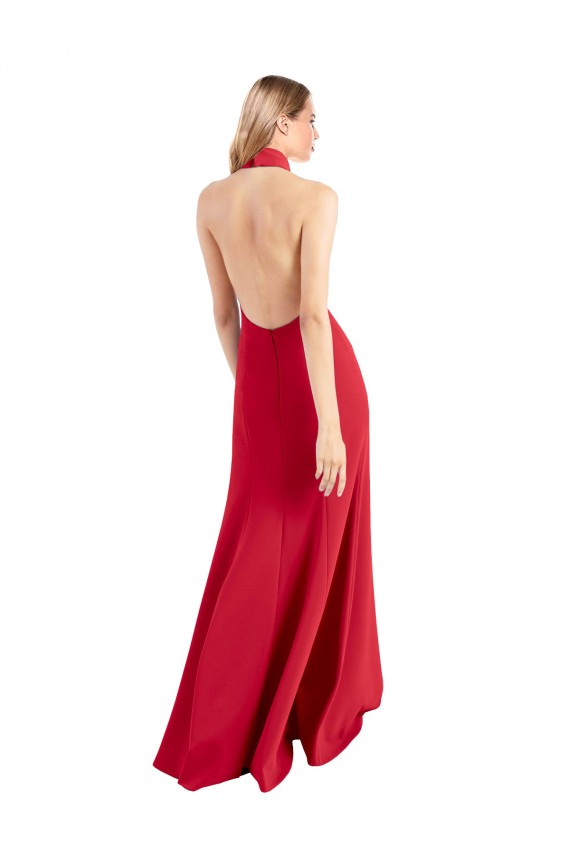 Wholesale Open Back Red A-Line High Neck Long Prom Dress Canada