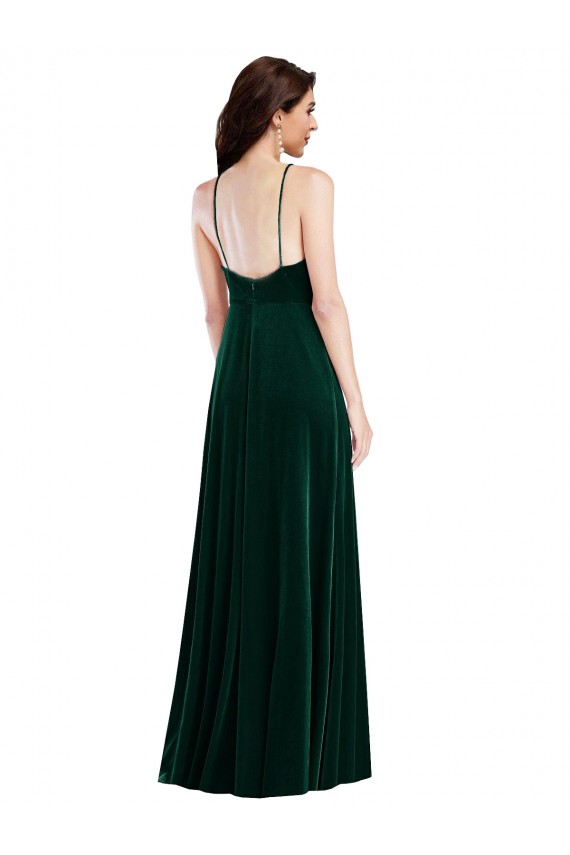 Wholesale Dark Green A-Line High Neck Long Prom Dress Canada