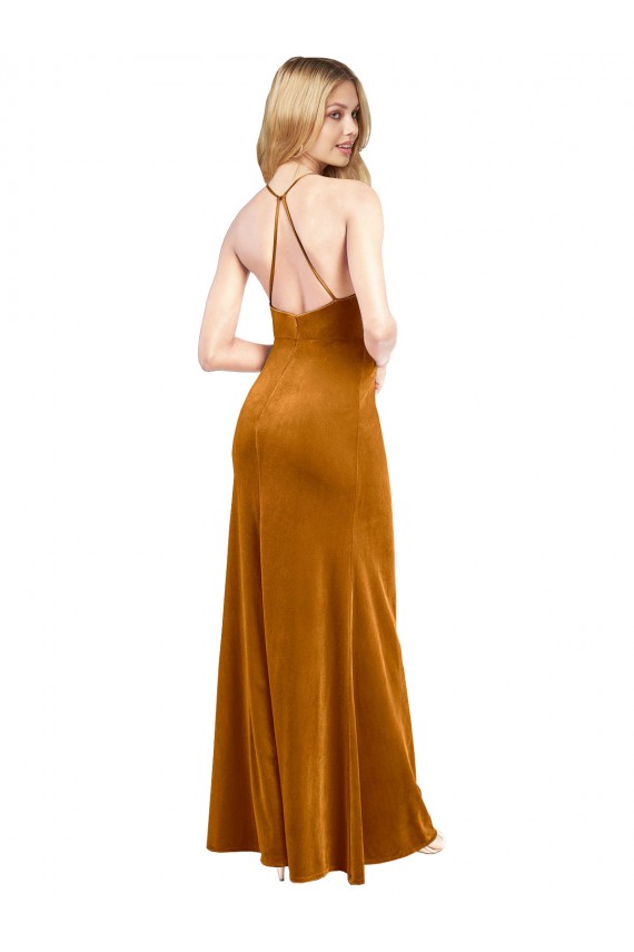 Wholesale Open Back Gold A-Line High Neck Long Prom Dress Canada