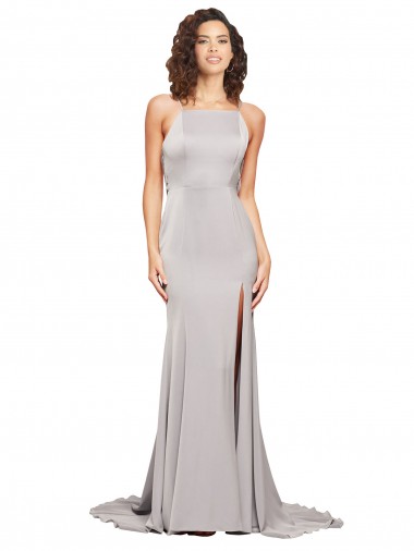 Wholesale Low Back A-Line High Neck Sweep Train Prom Dress Canada