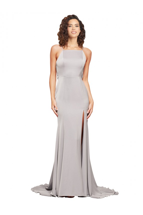 Wholesale Low Back A-Line High Neck Sweep Train Prom Dress Canada