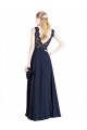 Wholesale V-Back Dark Navy A-Line Illusion Neck Long Prom Dress Canada