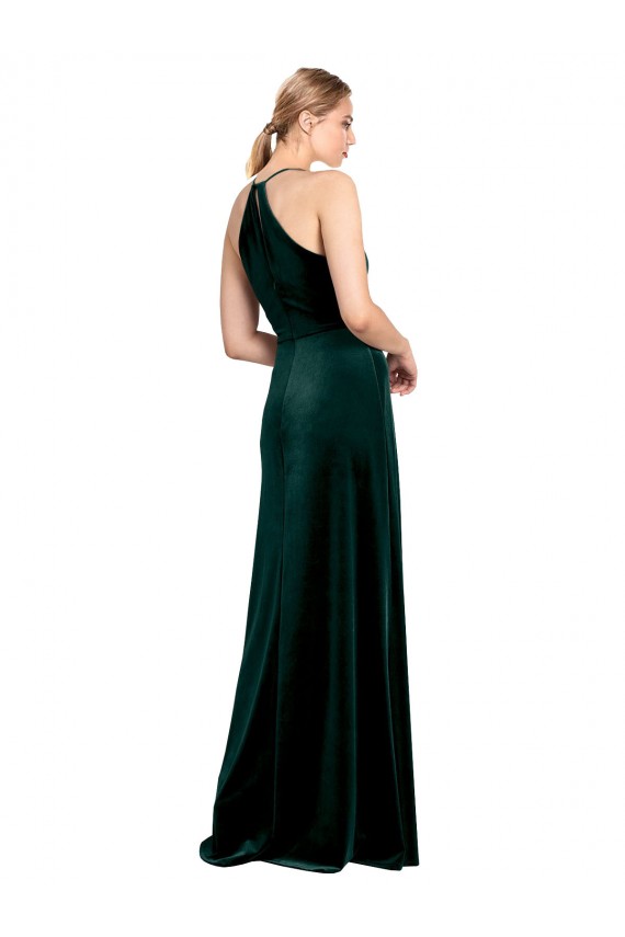 Wholesale Keyhole Back Dark Green A-Line Jewel Neck Long Prom Dress Canada