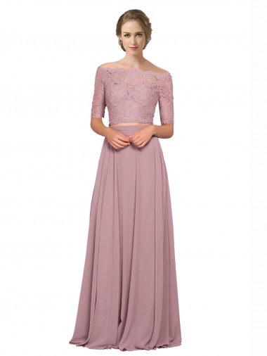 Wholesale A-Line Off the Shoulder Long Soft Chiffon & Lace Prom Dress Canada