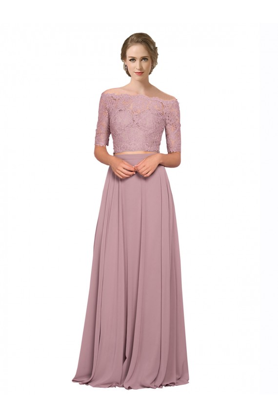 Wholesale A-Line Off the Shoulder Long Soft Chiffon & Lace Prom Dress Canada