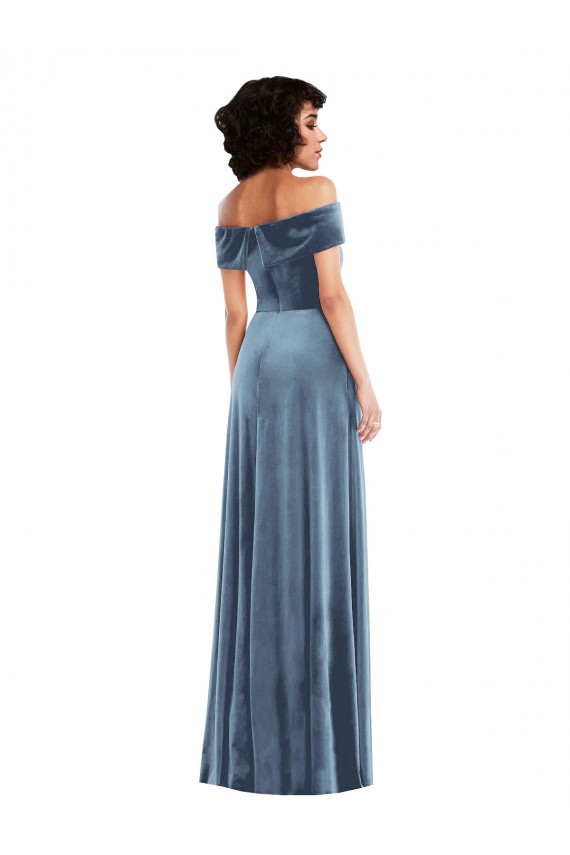 Wholesale Dusty Blue A-Line Off the Shoulder Long Prom Dress Canada