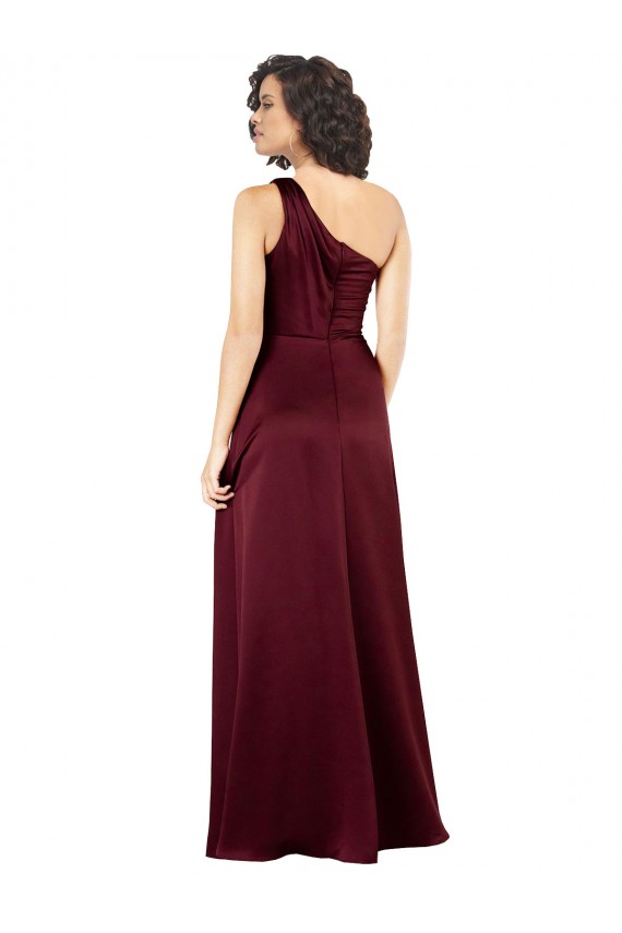 Wholesale Burgundy A-Line One Shoulder Long Silk like Satin Prom Dress Canada