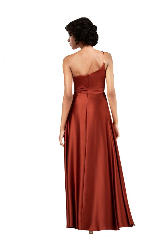 Wholesale Burnt Orange A-Line One Shoulder Long Black Tie Prom Dress Canada