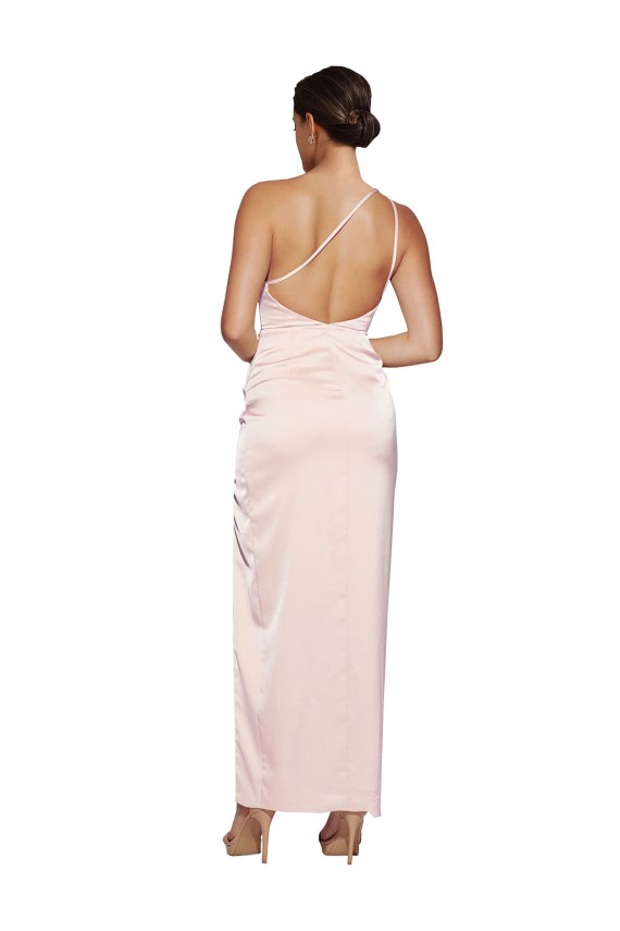 Wholesale Low Back Pink A-Line One Shoulder Long Prom Dress Canada