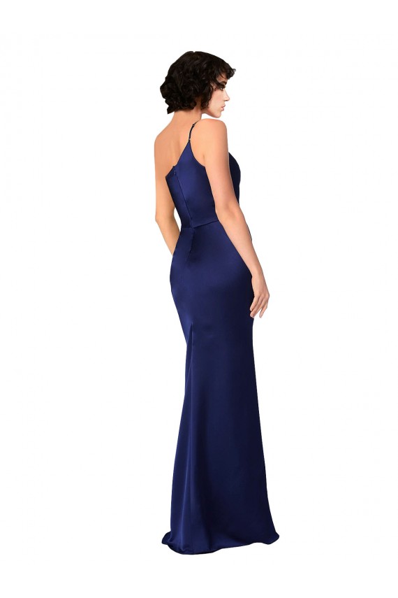 Wholesale Sapphire A-Line One Shoulder Long Black Tie Prom Dress Canada