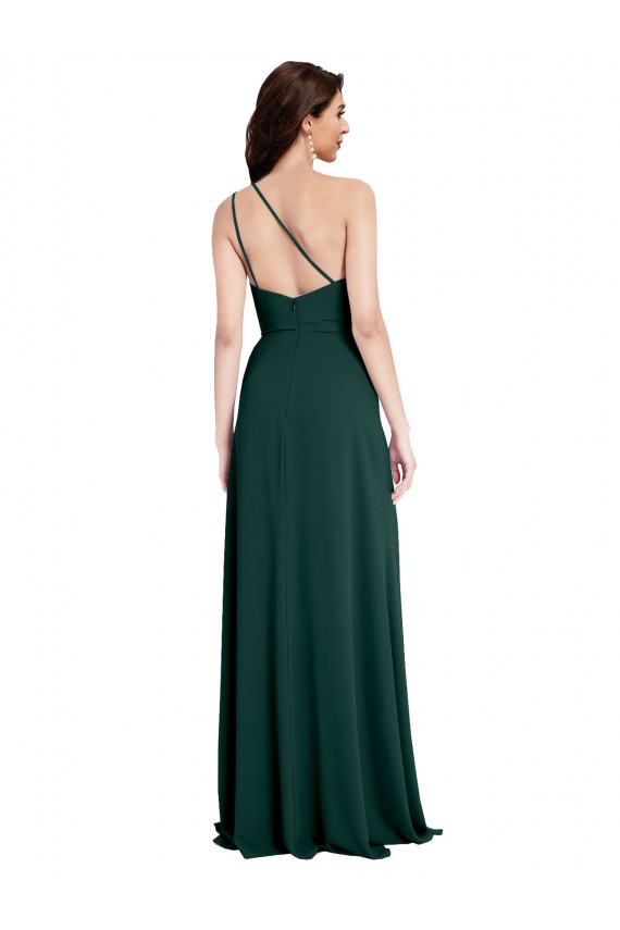 Wholesale Open Back Midnight Green A-Line One Shoulder Long Prom Dress Canada