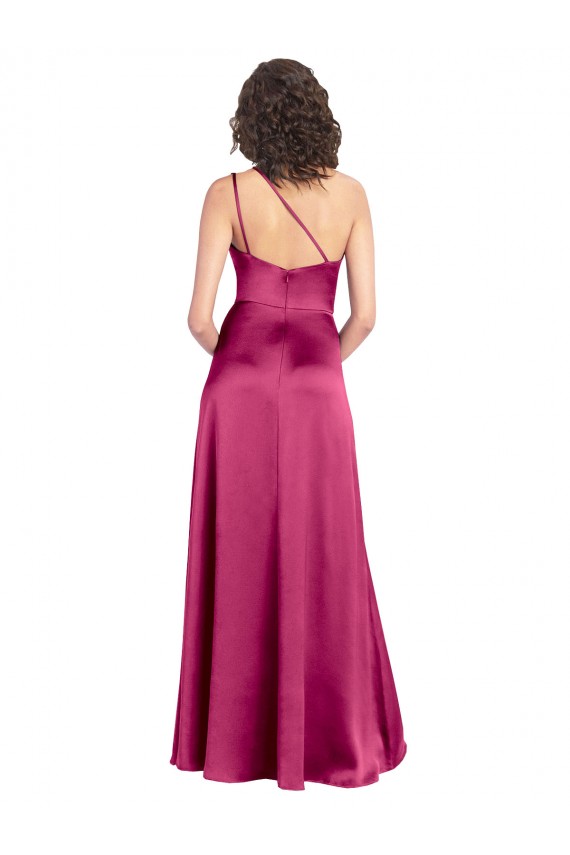Wholesale Open Back Fuchsia A-Line One Shoulder Long Prom Dress Canada