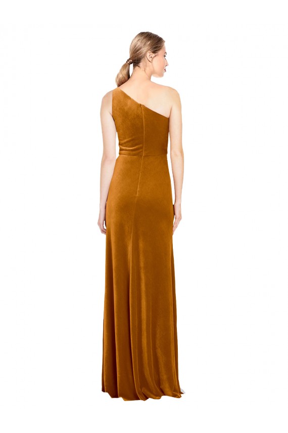 Wholesale Gold A-Line One Shoulder Long Prom Dress Canada