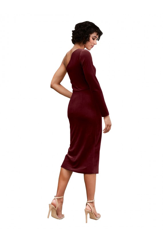 Wholesale Burgundy A-Line One Shoulder Midi Length Black Tie Prom Dress Canada
