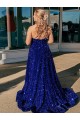 Wholesale Royal Blue A-Line One Shoulder Sweep Train Prom Dress Canada