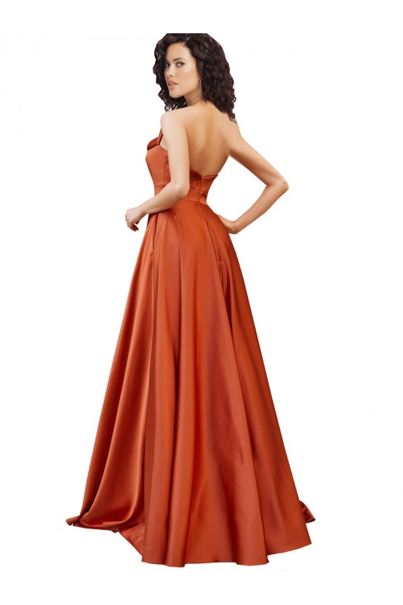 Wholesale Low Back Burnt Orange A-Line Round Neck Sweep Train Prom Dress Canada