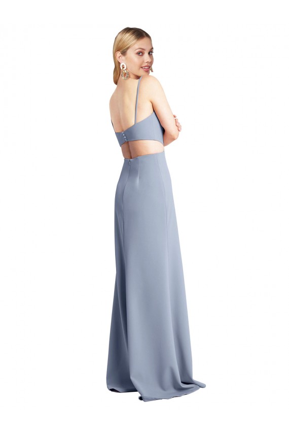 Wholesale Open Back Smoke Blue A-Line Scoop Neck Long Prom Dress Canada