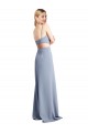 Wholesale Open Back Smoke Blue A-Line Scoop Neck Long Prom Dress Canada
