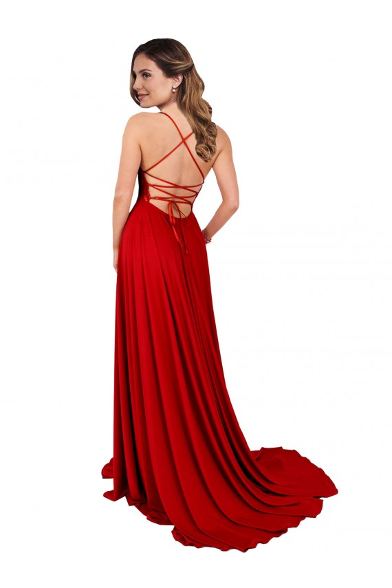 Wholesale Open Back Red A-Line Square Neck Long Prom Dress Canada