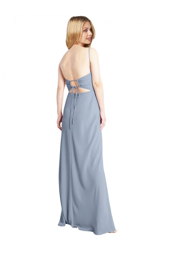 Wholesale Open Back Smoke Blue A-Line Square Neck Long Prom Dress Canada