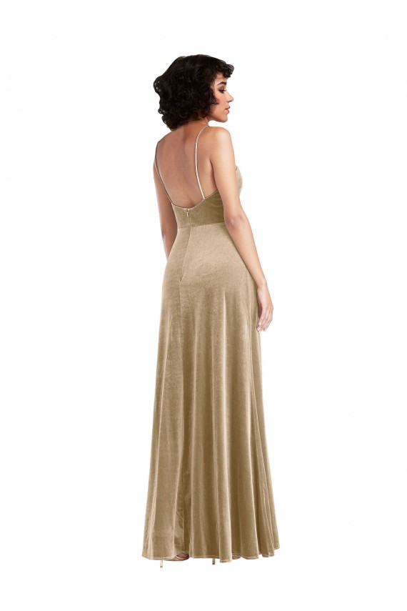 Wholesale Low Back Champagne A-Line Square Neck Long Prom Dress Canada