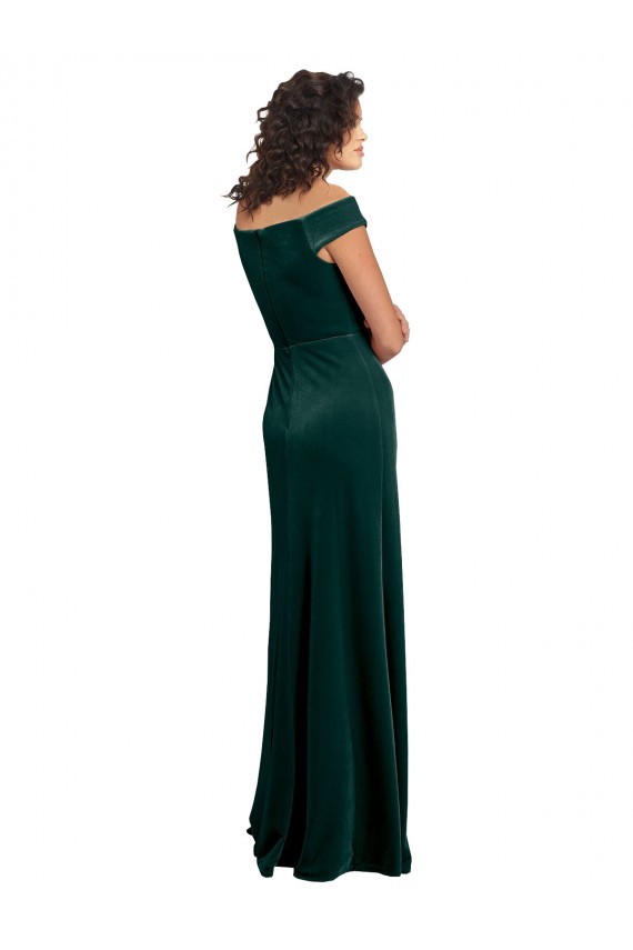 Wholesale Dark Green A-Line Square Neck Long Stretch Velvet Prom Dress Canada