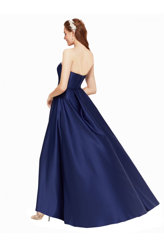 Wholesale Low Back Dark Navy A-Line Strapless Long High Low Prom Dress Canada