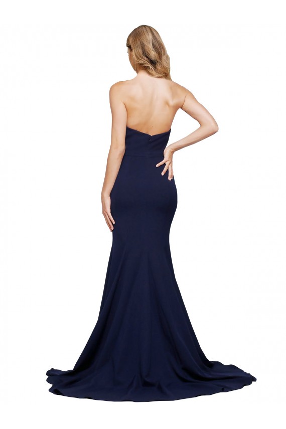 Wholesale Low Back Dark Navy A-Line Sweetheart Sweep Train Prom Dress Canada