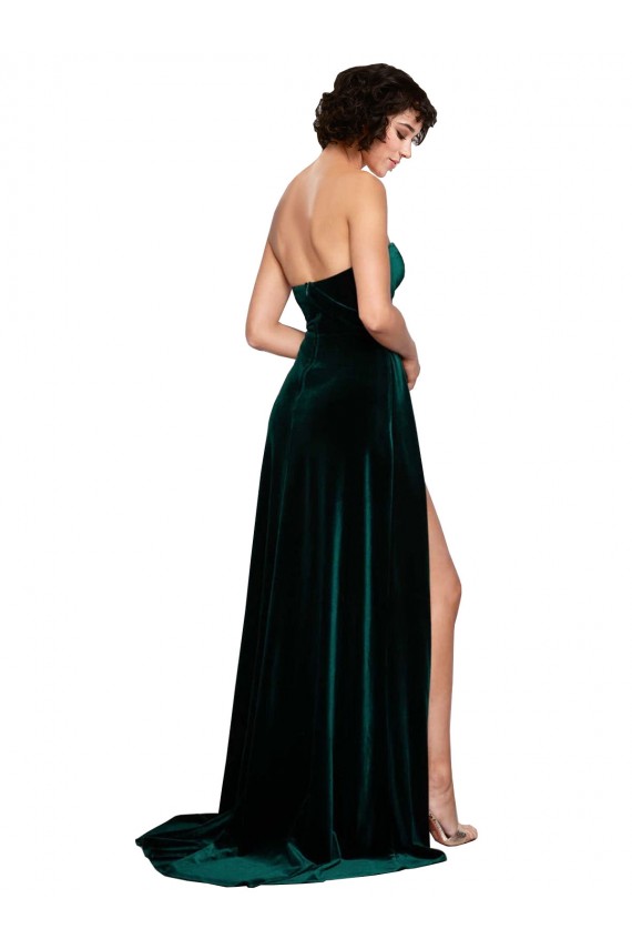 Wholesale Low Back Dark Green A-Line Sweetheart Sweep Train Prom Dress Canada