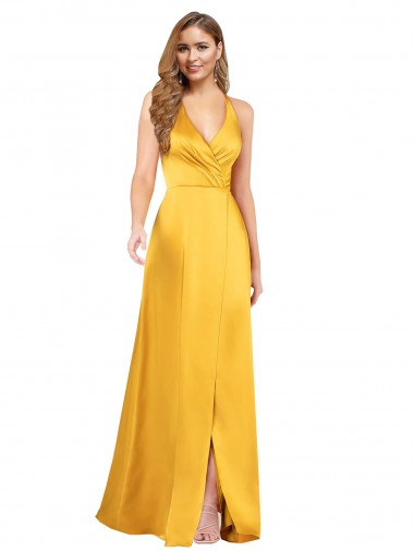 Wholesale A-Line V-Neck Long Silk like Satin Prom Dress Canada