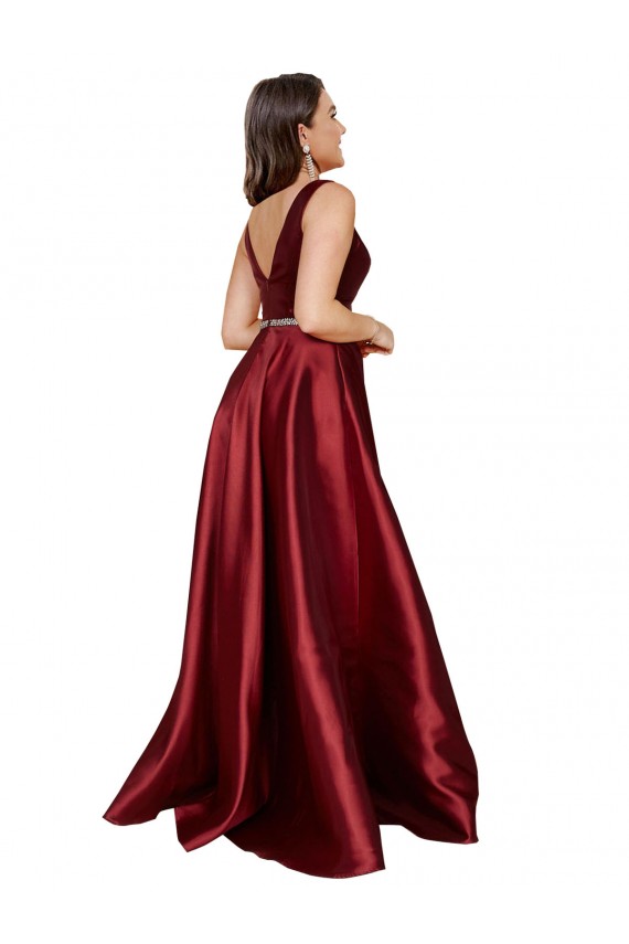 Wholesale V-Back Burgundy A-Line V-Neck Long Plus Size Formal Prom Dress Canada