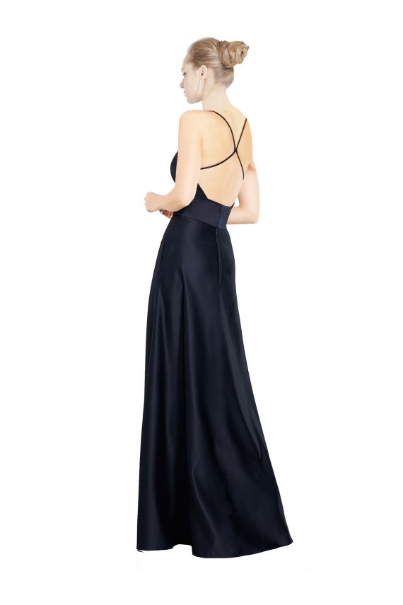 Wholesale Dark Navy A-Line V-Neck Long Prom Dress / Bridal Party Dress Canada