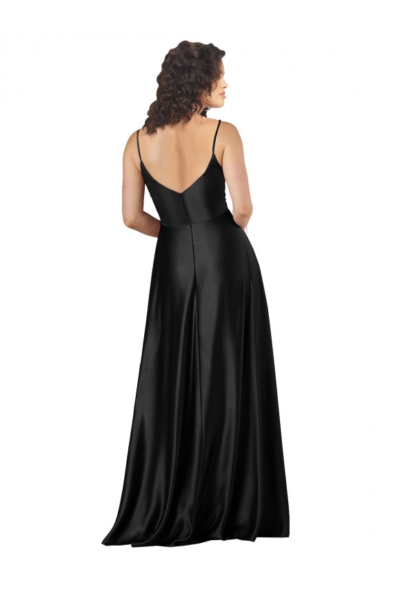Wholesale Low Back Black A-Line V-Neck Long Prom Dress Canada
