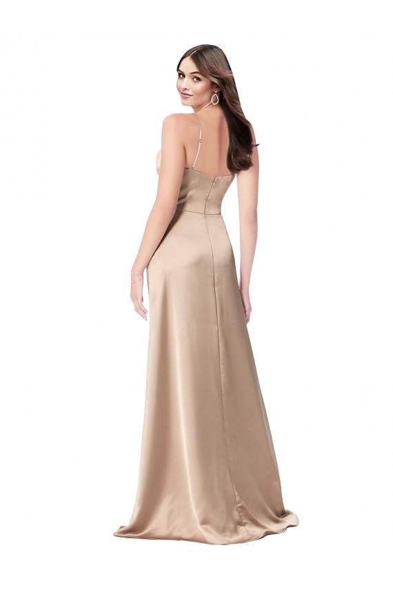 Wholesale Low Back Champagne Pink A-Line V-Neck Long Prom Dress Canada