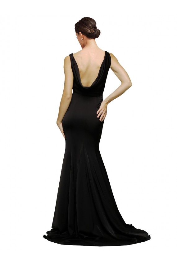 Wholesale Low Back Black A-Line V-Neck Sweep Train Prom Dress Canada
