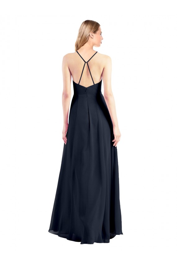 Wholesale Dark Navy A-Line V-Neck Long Soft Chiffon Evening Prom Dress Canada